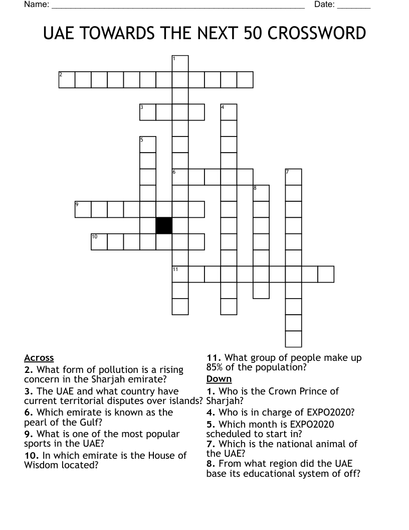UAE TOWARDS THE NEXT 50 CROSSWORD