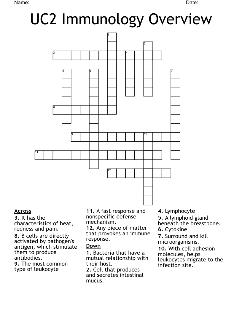UC2 Immunology Overview Crossword