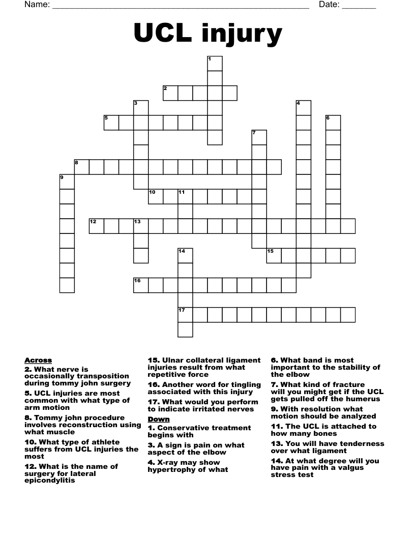 UCL injury  Crossword