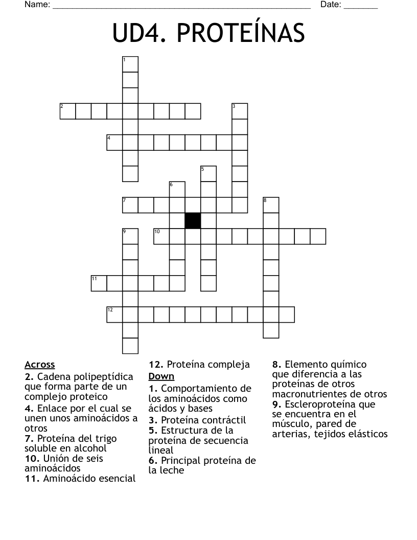 UD4. PROTEÍNAS Crossword