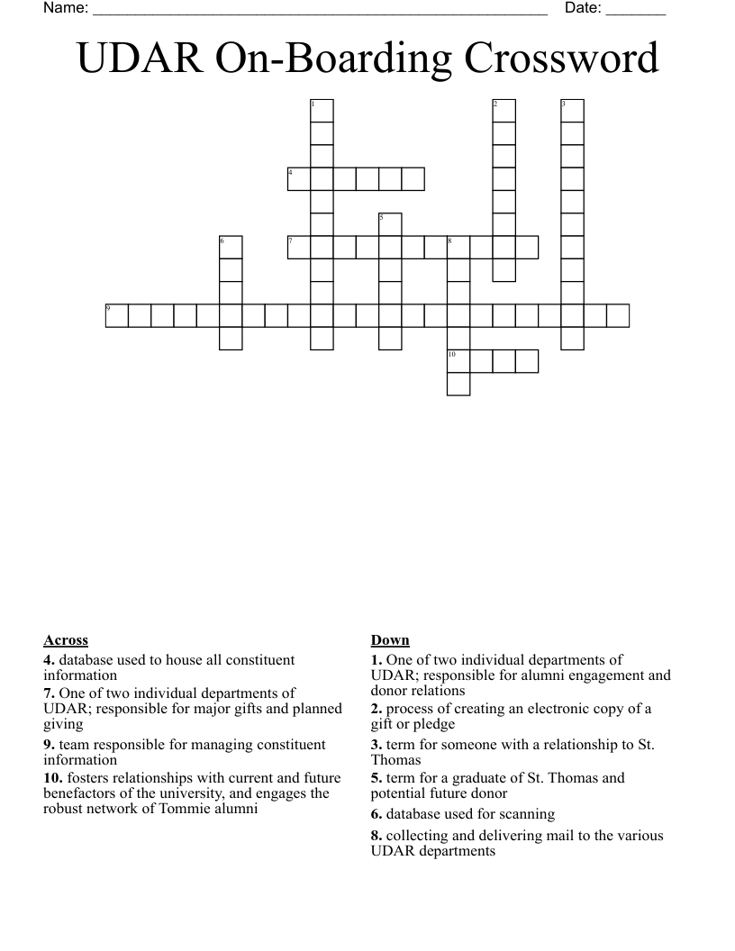 UDAR On-Boarding Crossword