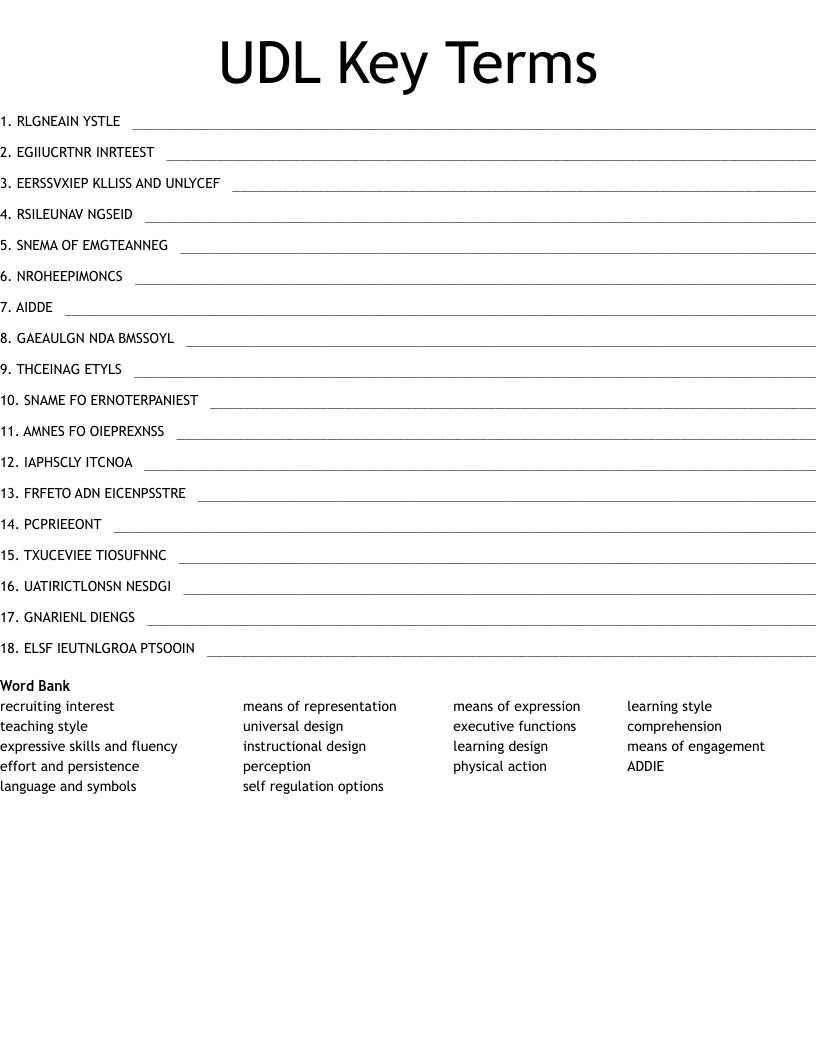 UDL Key Terms Word Scramble