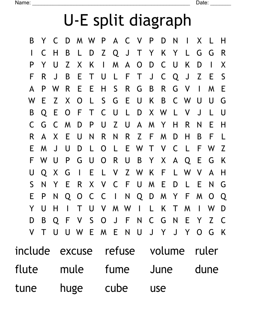 U-E split diagraph Word Search