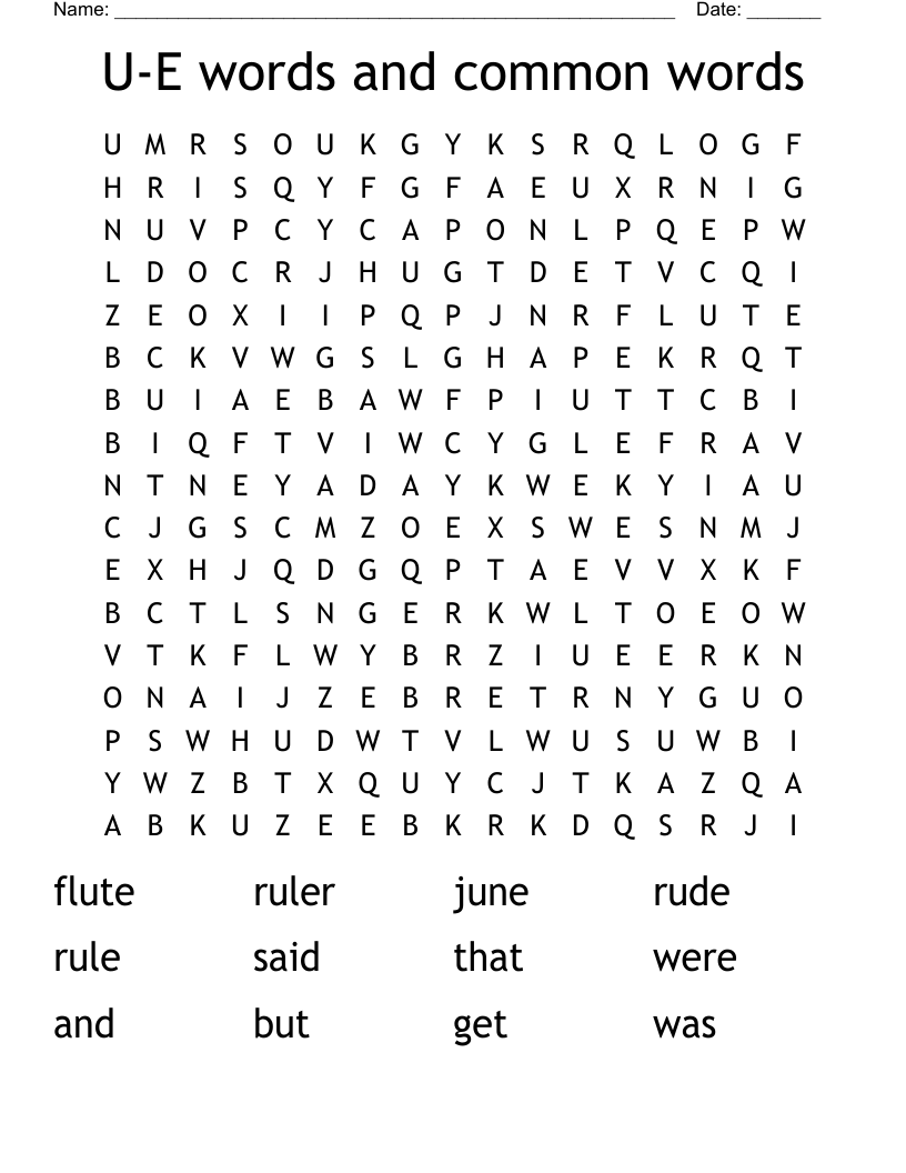 U-E words and common words  Word Search