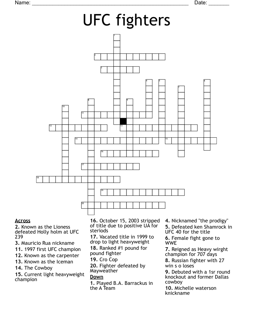 UFC fighters Crossword