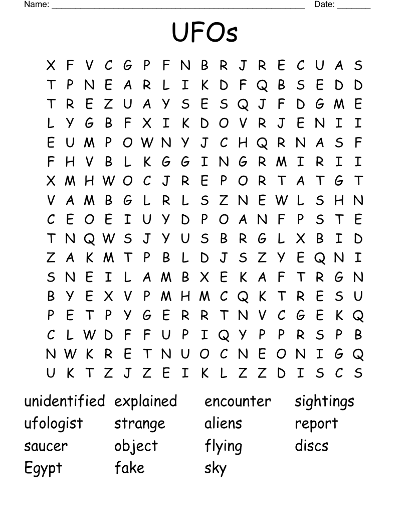 UFOs Word Search