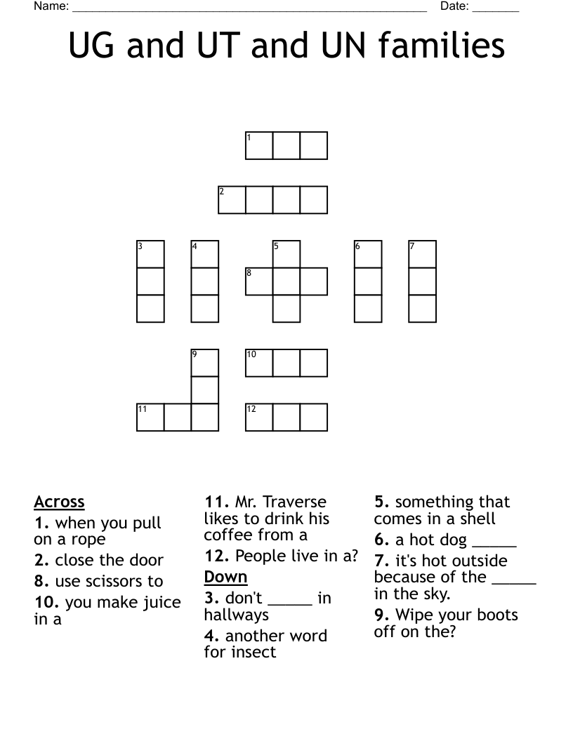 UG and UT and UN families Crossword