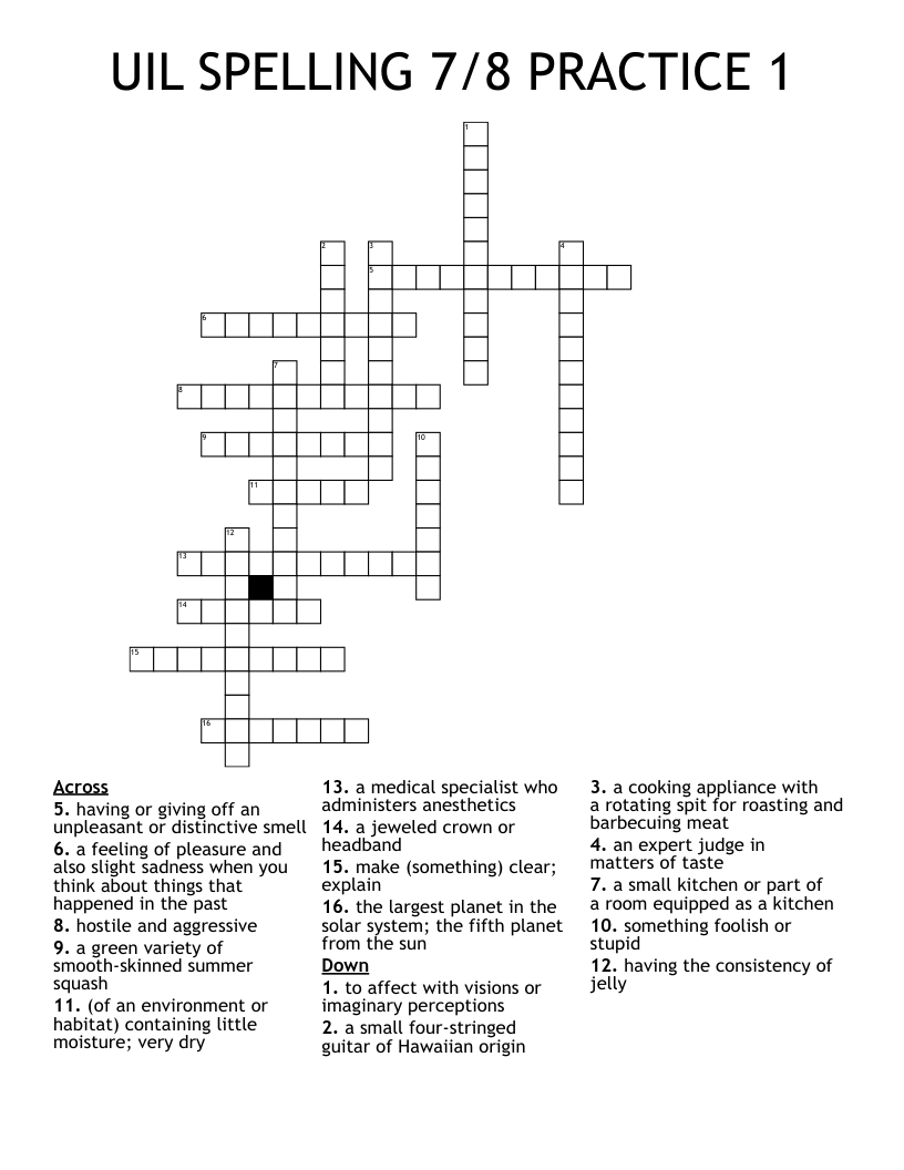 UIL SPELLING 7/8   PRACTICE 1 Crossword