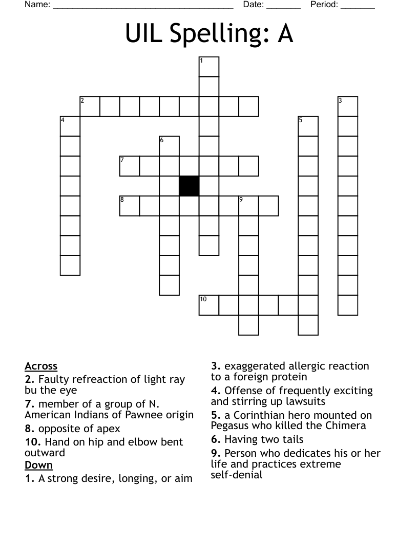UIL Spelling: A Crossword