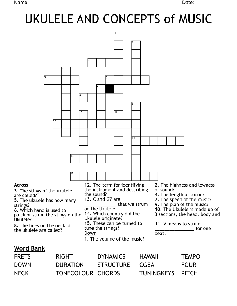 UKULELE AND CONCEPTS of MUSIC Crossword