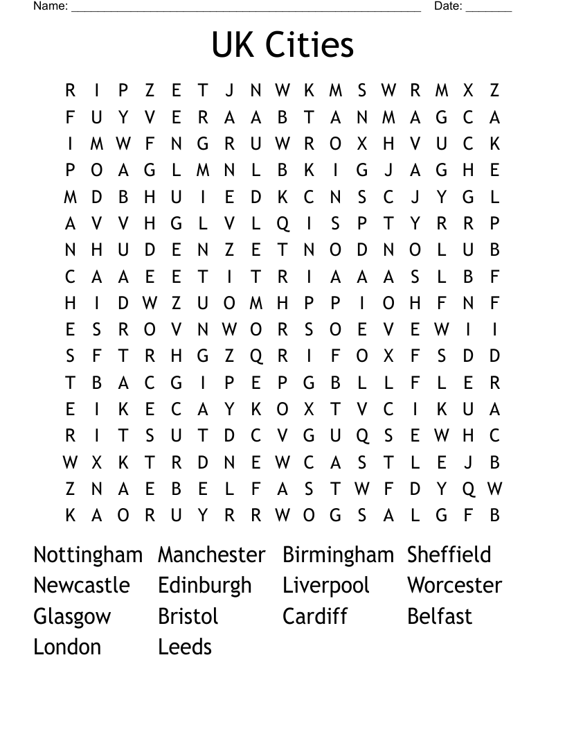 UK Cities Word Search