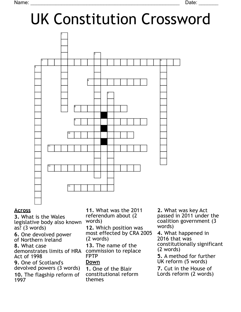 UK Constitution Crossword