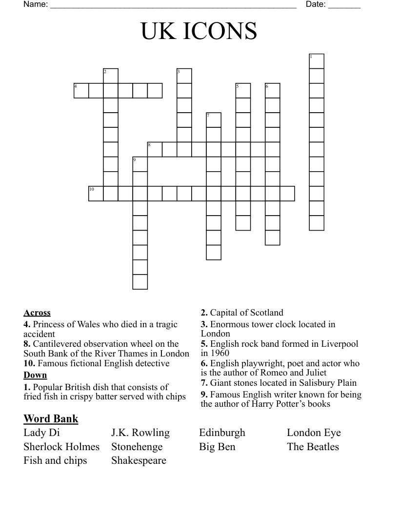 UK ICONS Crossword