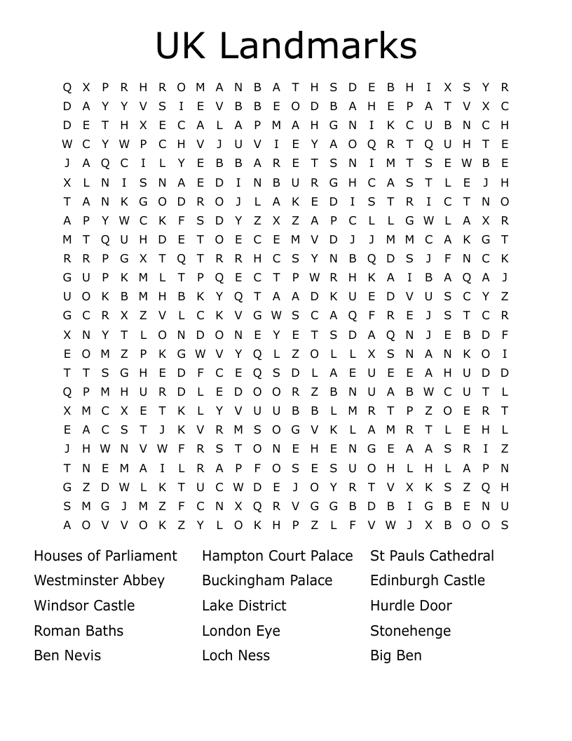 UK Landmarks  Word Search