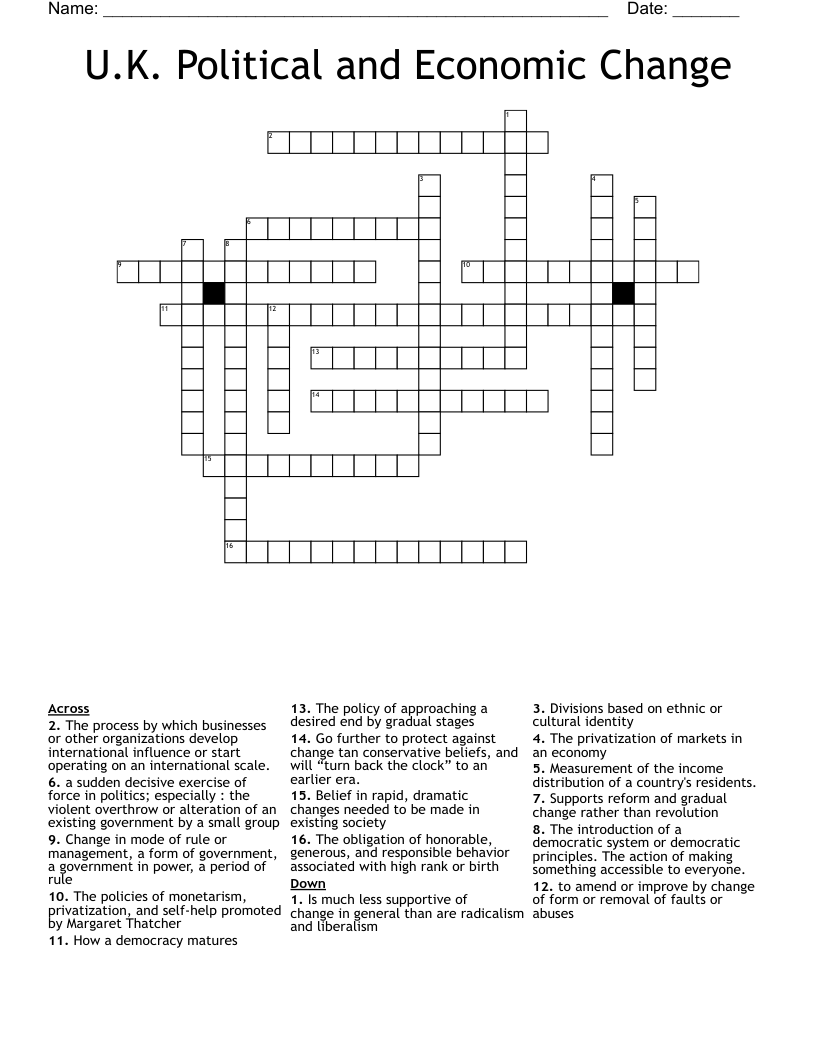 U.K. Political and Economic Change Crossword