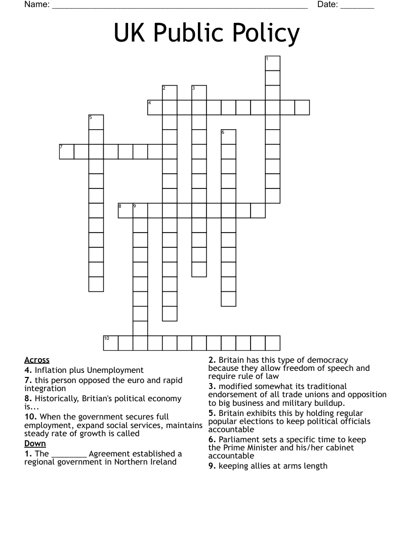 UK Public Policy Crossword