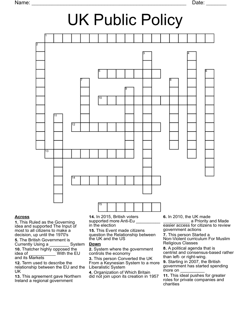UK Public Policy Crossword