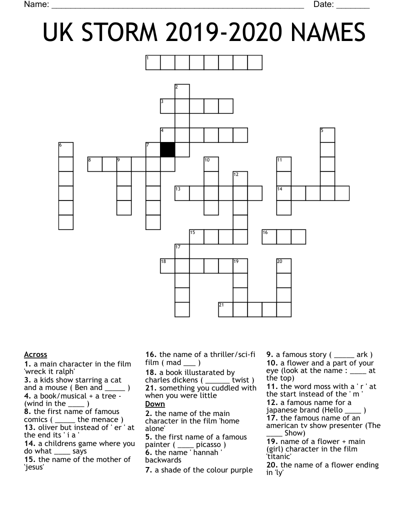 UK STORM 2019-2020 NAMES Crossword