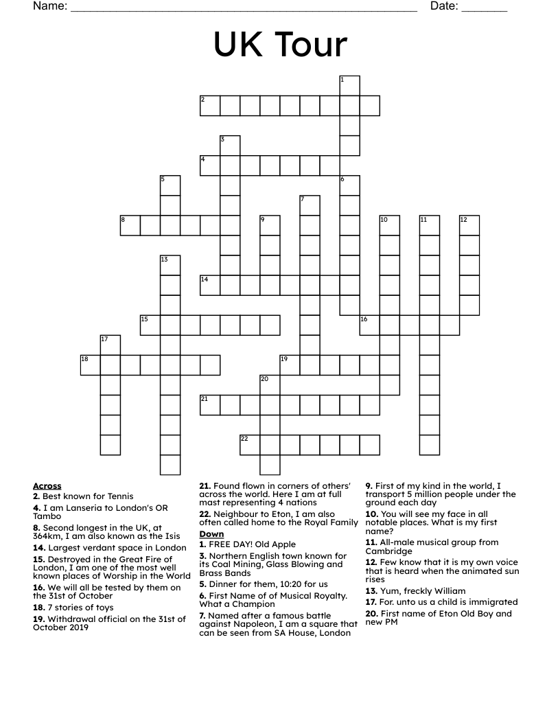 UK Tour Crossword
