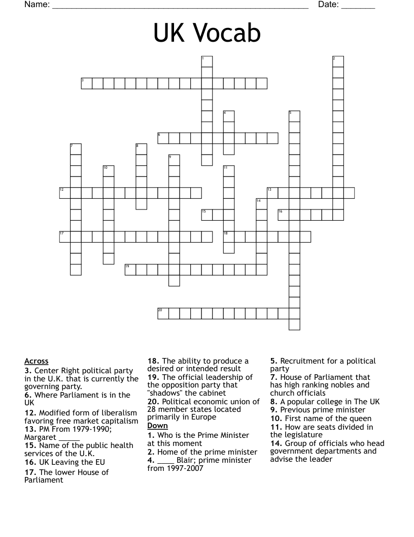 UK Vocab Crossword