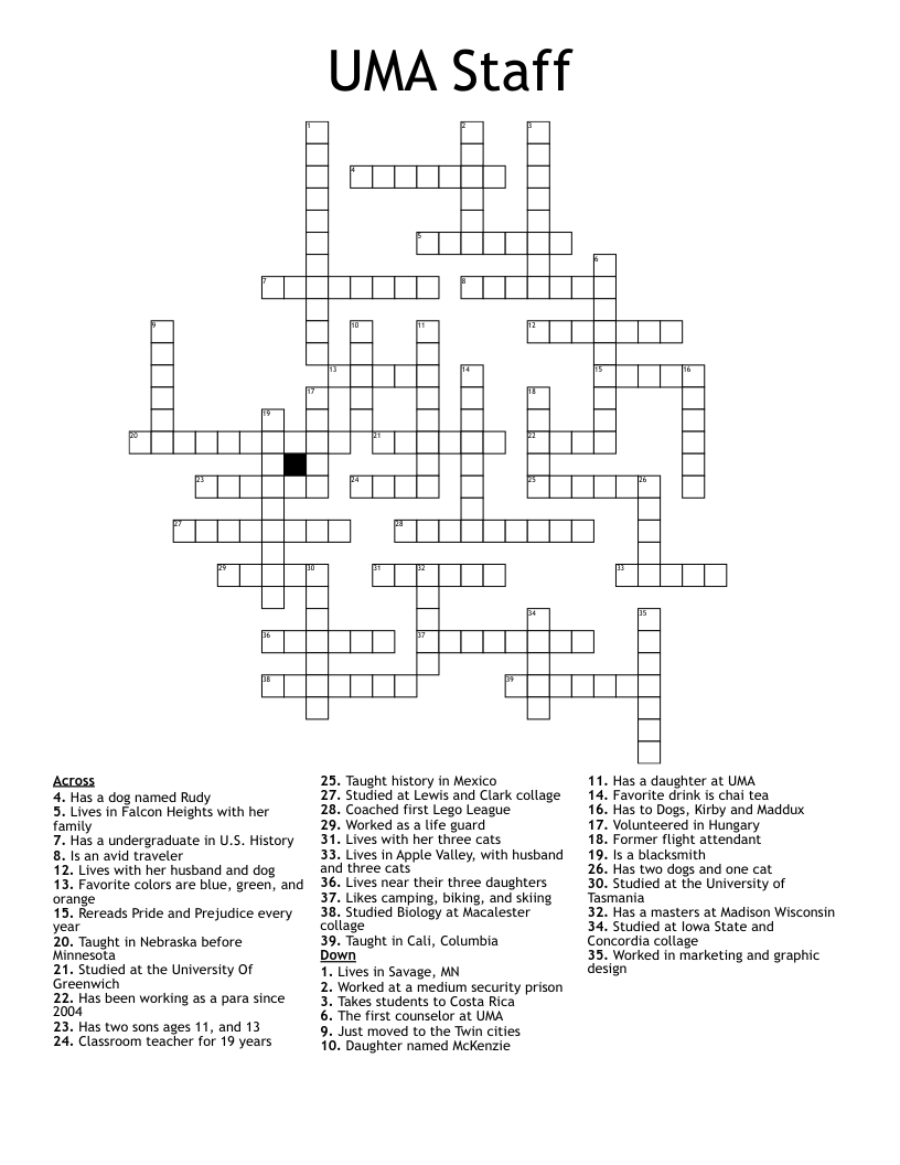 UMA Staff Crossword