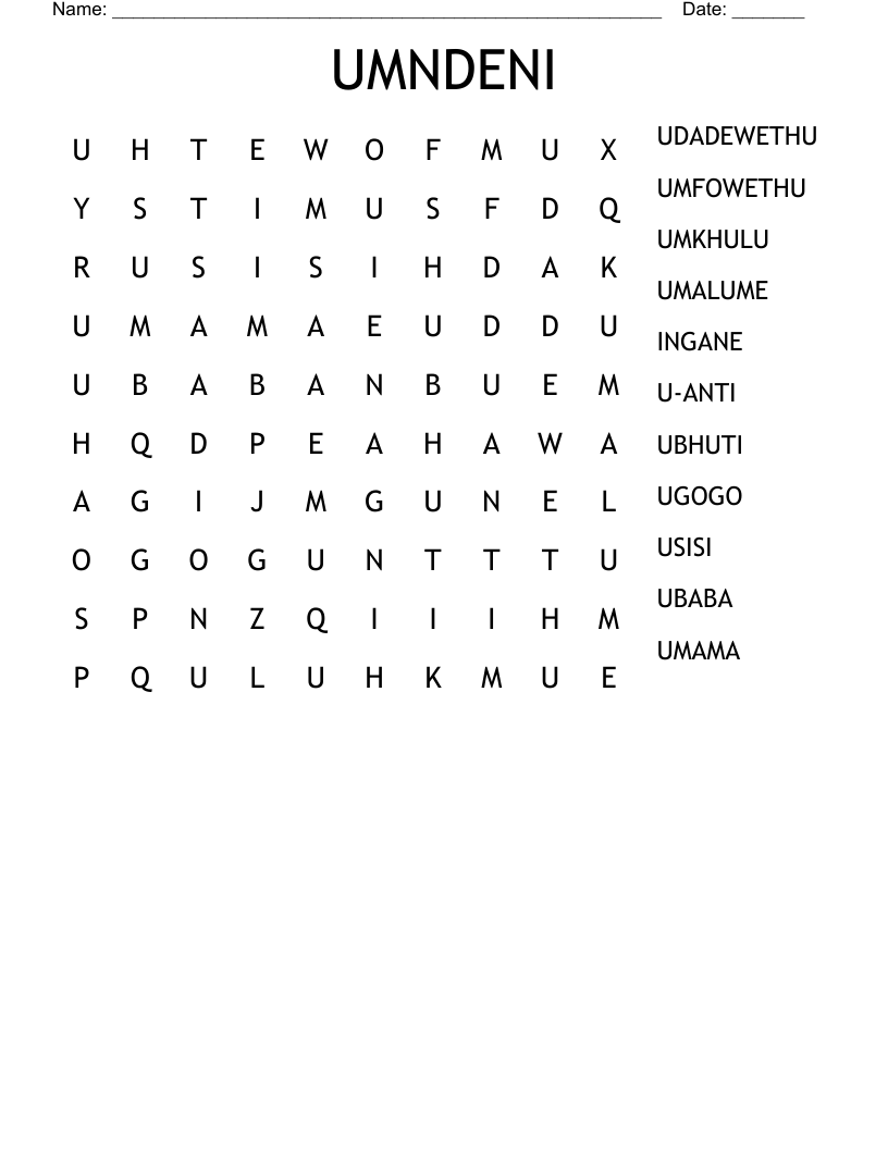 UMNDENI  Word Search