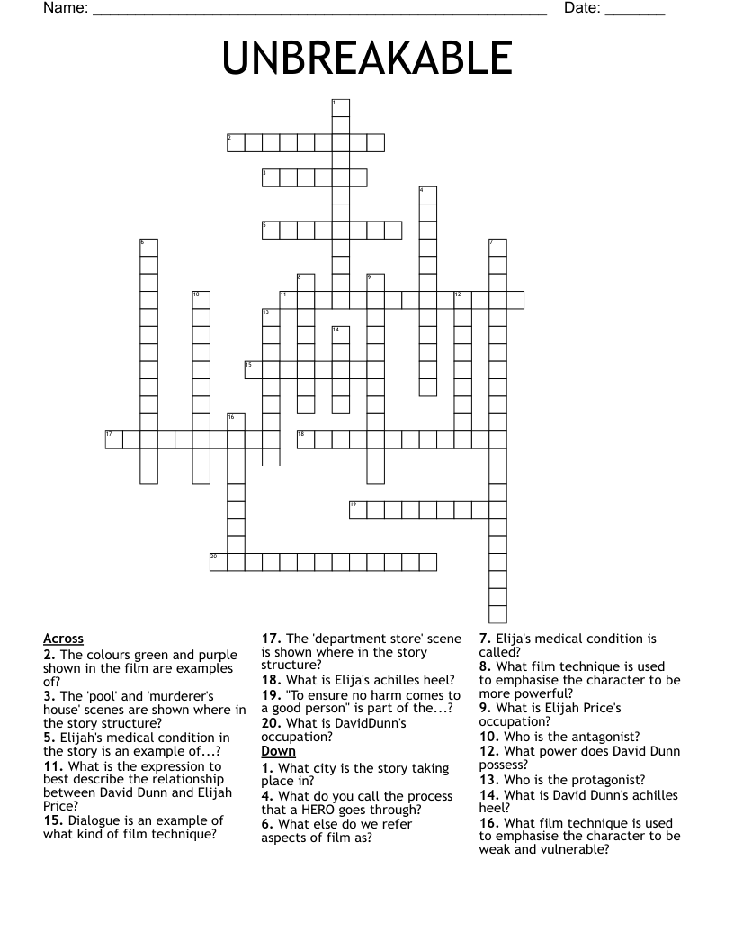 UNBREAKABLE Crossword