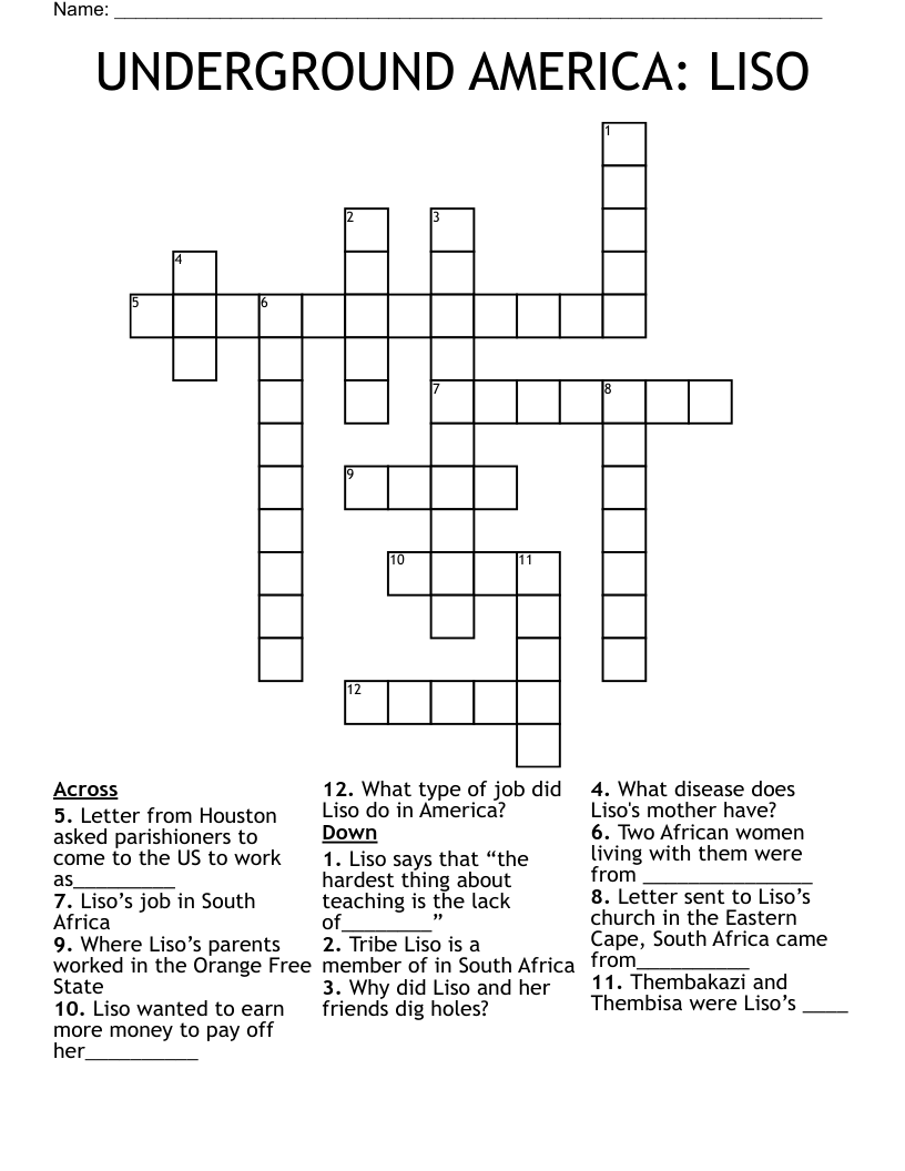 UNDERGROUND AMERICA: LISO Crossword