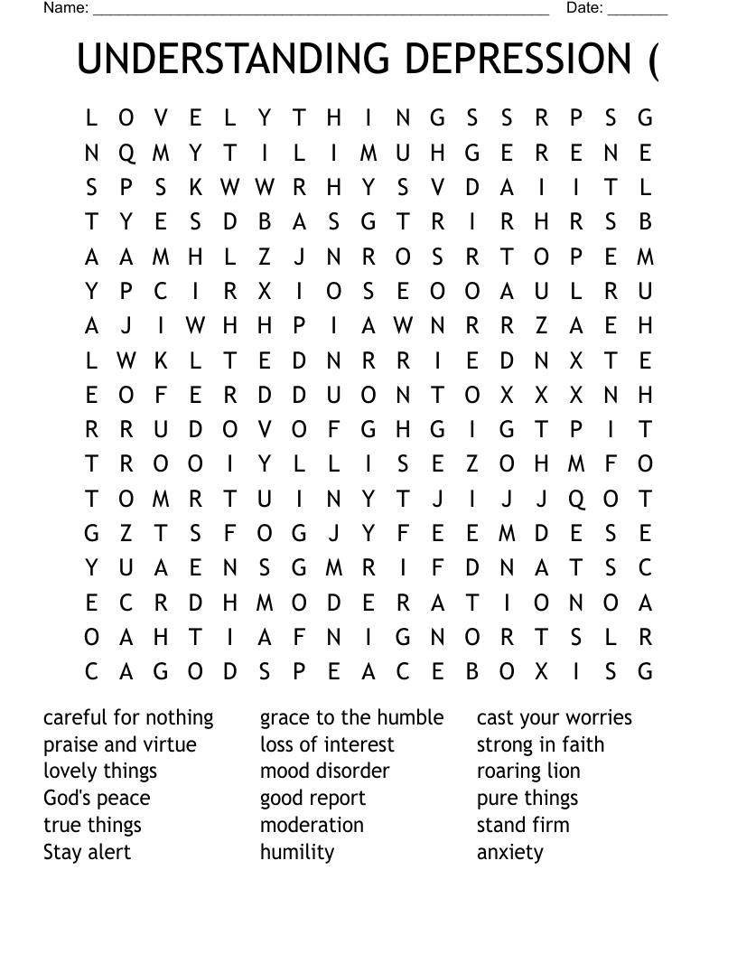 UNDERSTANDING DEPRESSION ( Word Search