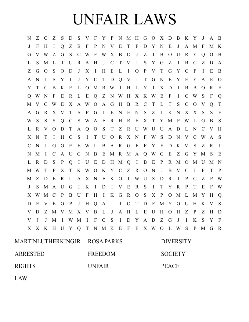 UNFAIR LAWS Word Search