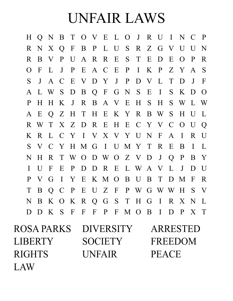 UNFAIR LAWS Word Search