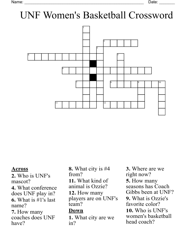 UNF Women's Basketball Crossword