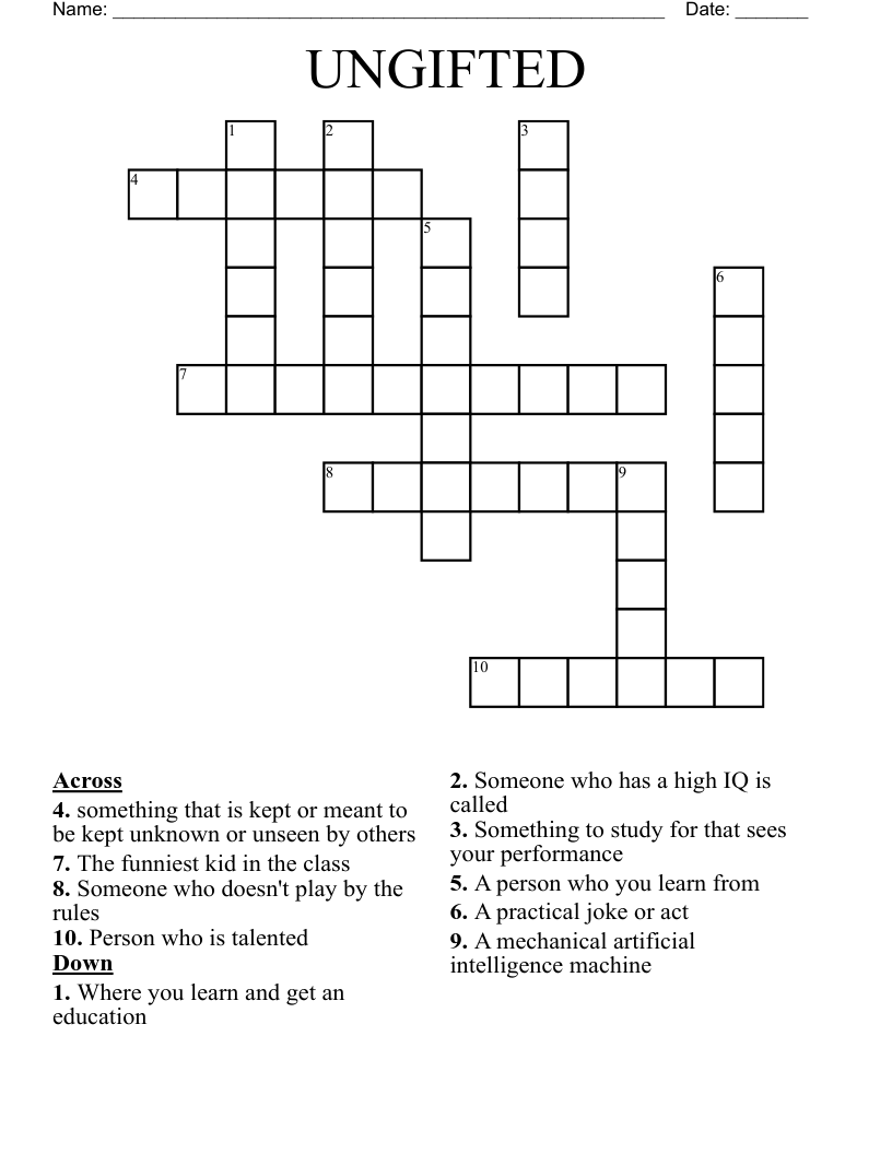 UNGIFTED Crossword