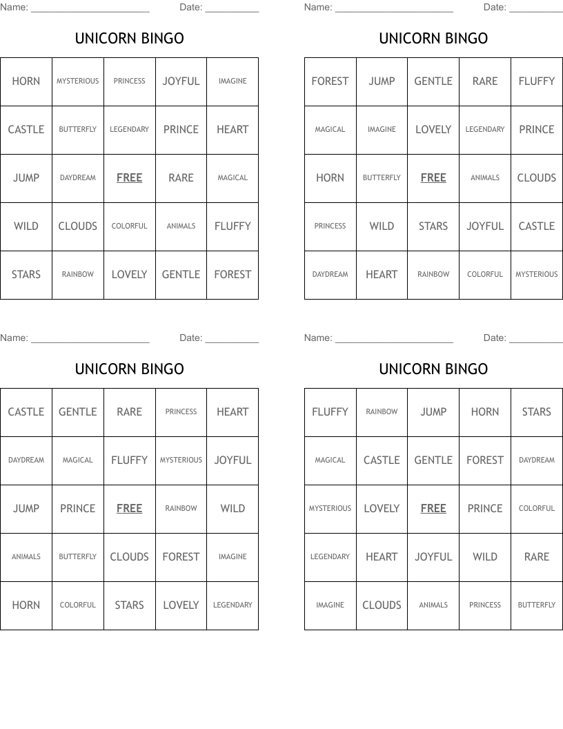 UNICORN BINGO