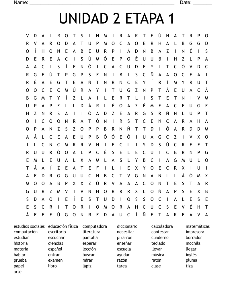 UNIDAD 2 ETAPA 1 Word Search