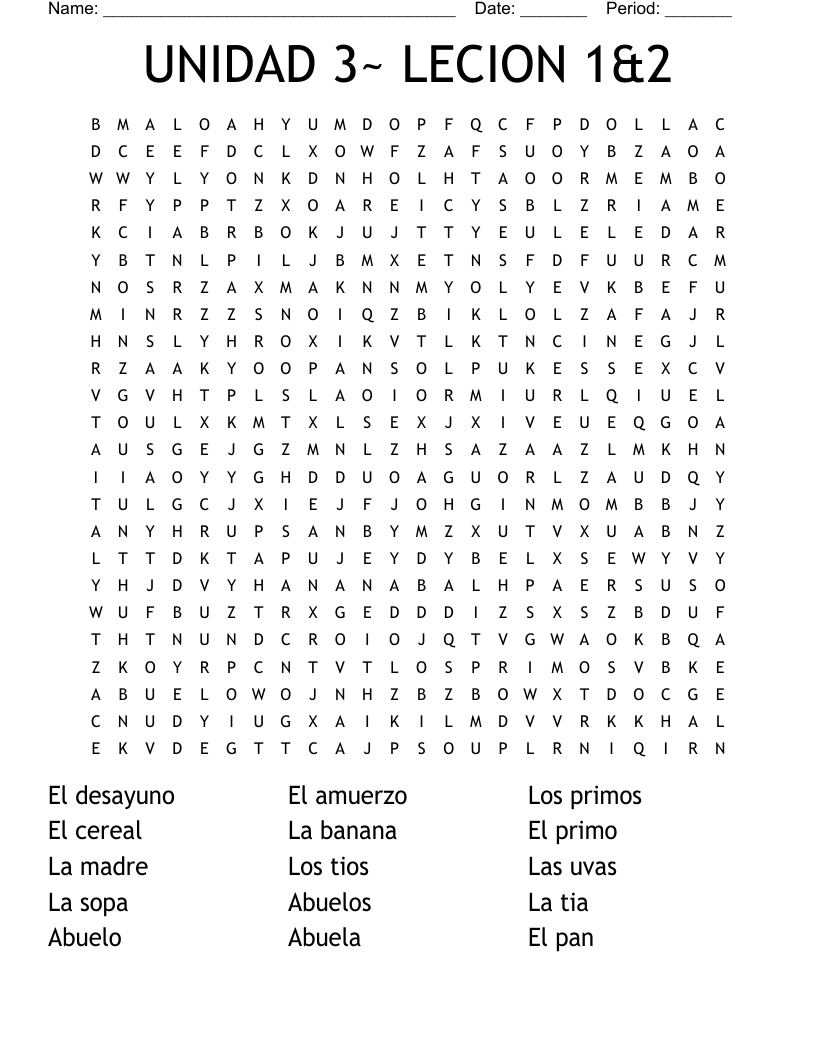 UNIDAD 3~ LECION 1&2 Word Search