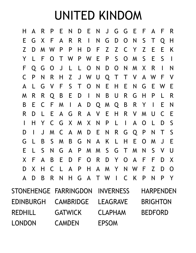 UNITED KINDOM Word Search
