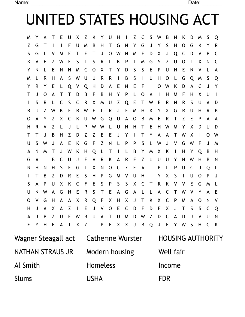 UNITED STATES HOUSING ACT Word Search