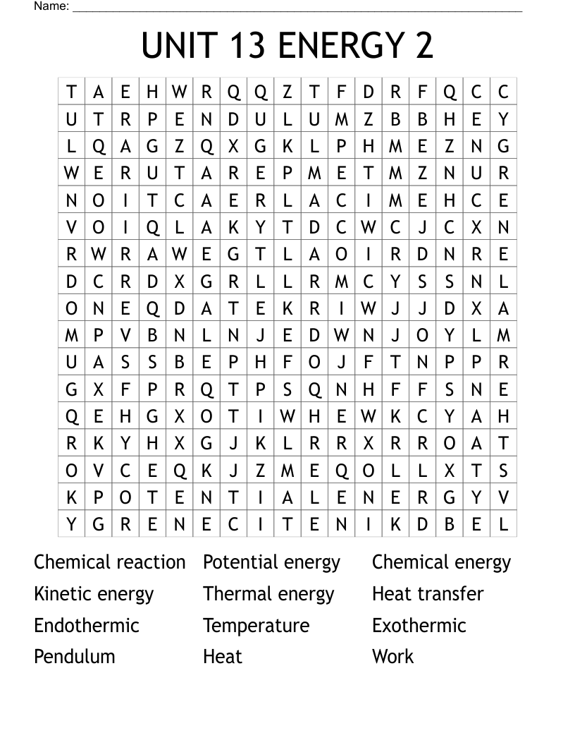 UNIT 13 ENERGY 2 Word Search