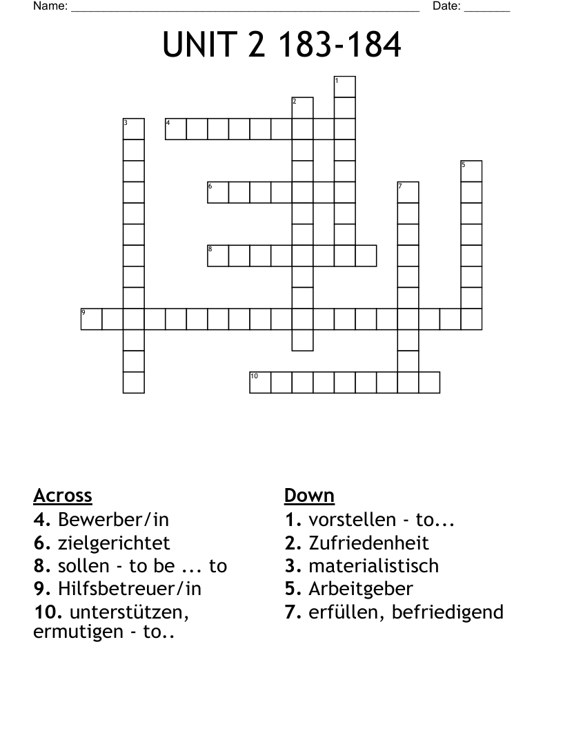 UNIT 2 183-184 Crossword