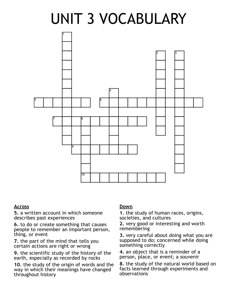 UNIT 3 VOCABULARY Crossword