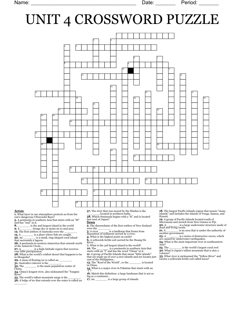 UNIT 4 CROSSWORD PUZZLE