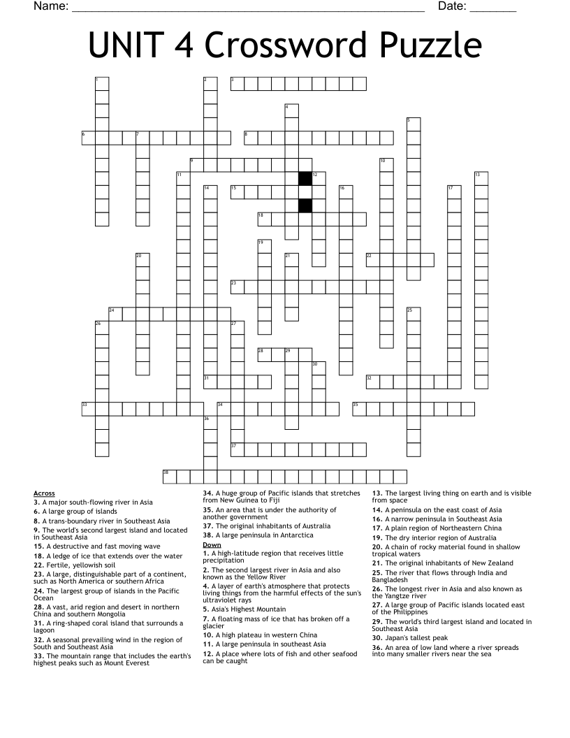 UNIT 4 Crossword Puzzle