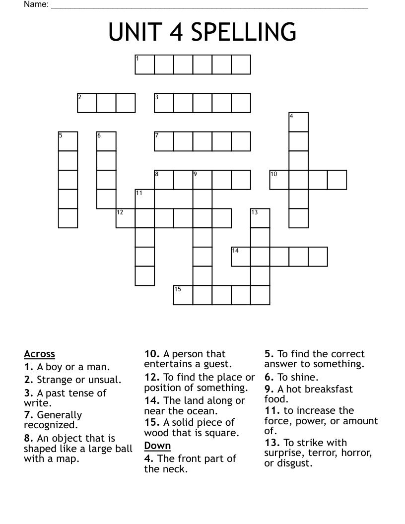 UNIT 4 SPELLING Crossword