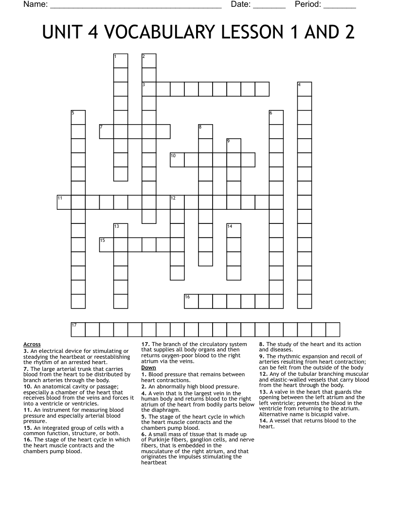 UNIT 4 VOCABULARY LESSON 1 AND 2 Crossword