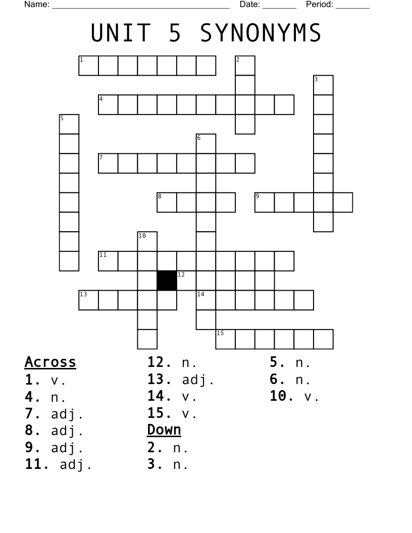 UNIT 5 SYNONYMS Crossword