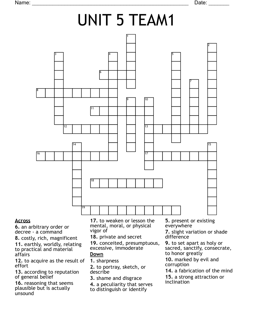 UNIT 5  TEAM1 Crossword