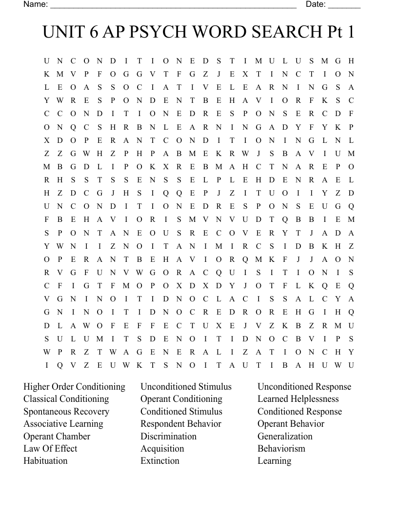 UNIT 6 AP PSYCH WORD SEARCH Pt 1
