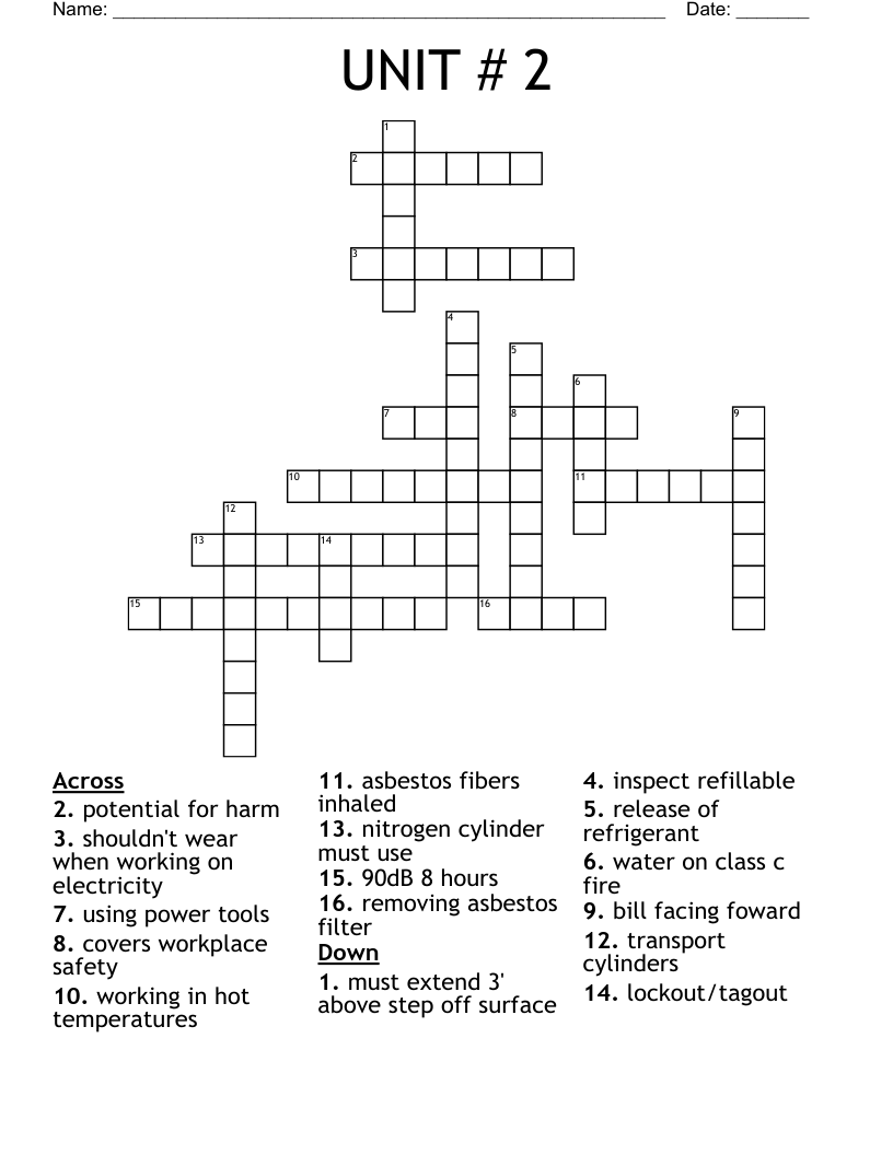 UNIT # 2 Crossword