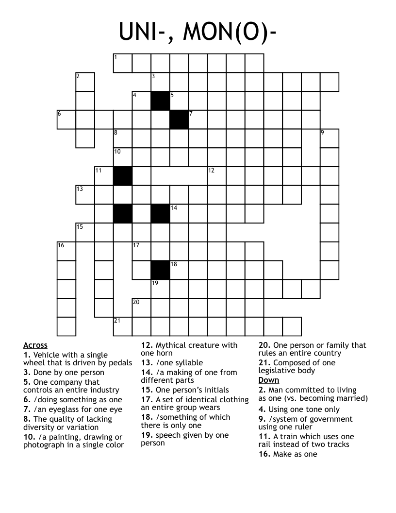 UNI-, MON(O)- Crossword